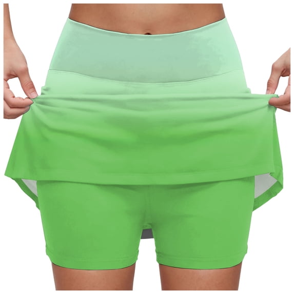 vigerkar Womens Gradient Color Skorts with Pockets Tummy Control Plus Size Skorts for Women High Waist Athletic Sports Skirt Casual Shorts Green, M