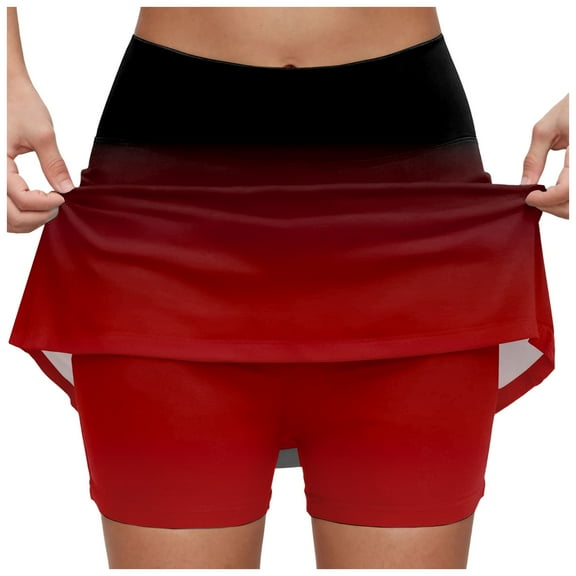 vigerkar Womens Gradient Color Skorts with Pockets Tummy Control Plus Size Skorts for Women High Waist Athletic Sports Skirt Casual Shorts Red, 5XL