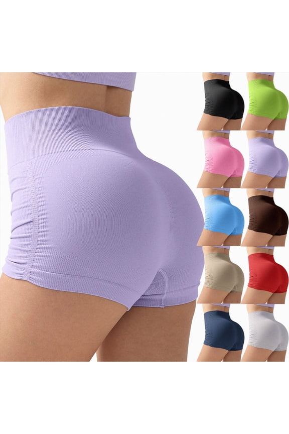 Womens Gym Impact Booty Shorts 2.5" Low Rise Hidden Scrunch Lifting Seamless Workout Running Biker Hot Shorts (Red, M)