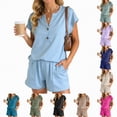 thumbnail image 1 of vigerkar Womens Henley 2 Piece Short Sets Summer 2026 Lounge Spring Beach Airport Travel Vacation Outfits Matching Sweatsuit (Grey, S), 1 of 6