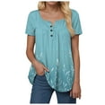 thumbnail image 1 of vigerkar Womens Henley Tunic Tops Bohemian Floral Print Button Up T-Shirts V-Neck Casual Blouses Mint Green, M, 1 of 4