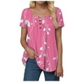 thumbnail image 1 of vigerkar Womens Henley Tunic Tops Bohemian Floral Print Button Up T-Shirts V-Neck Casual Blouses Pink, XL, 1 of 4