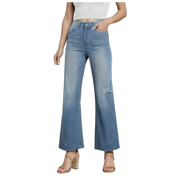 vigerkar Womens High Waist Baggy Jeans Wide Leg Casual Petite 2025 Stretch Denim Pants Blue, XL