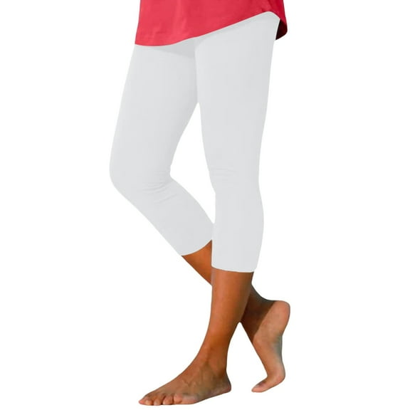 vigerkar Womens High Waist Basic Solid Cotton Soft Breathable Tummy Control Seamless Yoga PantsCapri Leggings White, XL