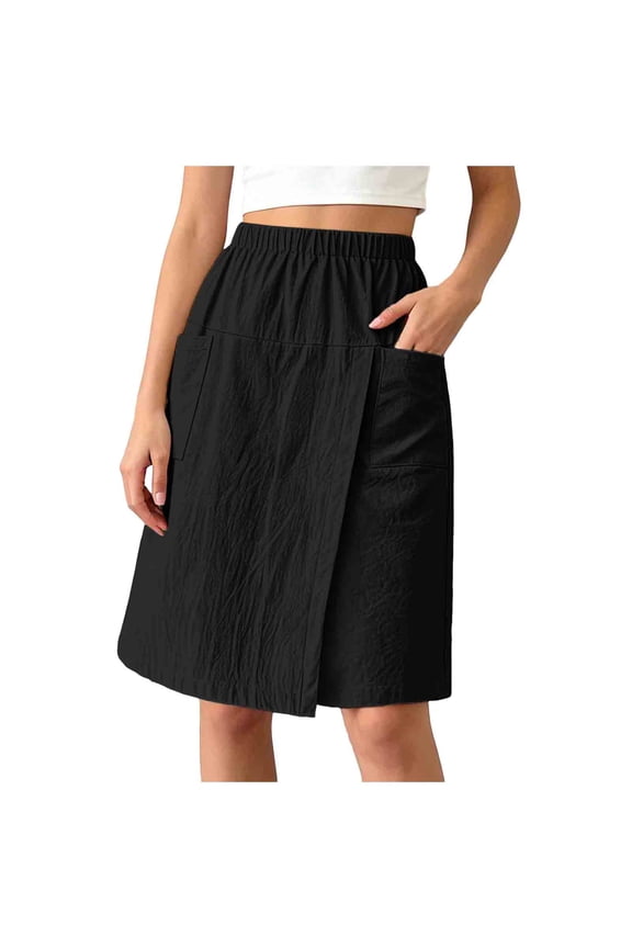 Womens High Waist Loose Skort Summer Knee Length Modest Skirt Holiday Comfy Shorts (Black, XXL)