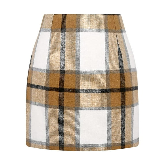 vigerkar Womens High Waist Plaid Skirt Bodycon Pencil Wool Mini Skirts Dressy Casual Skirt KH1, M