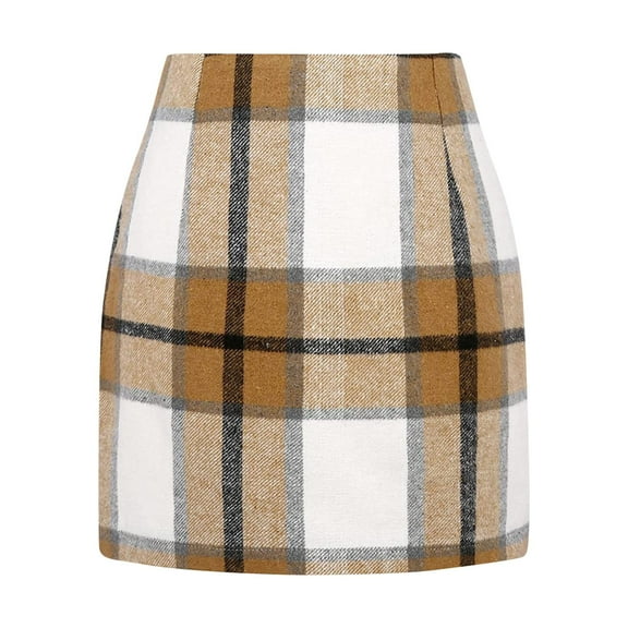 vigerkar Womens High Waist Plaid Skirt Bodycon Pencil Wool Mini Skirts Dressy Casual Skirt KH1, XL