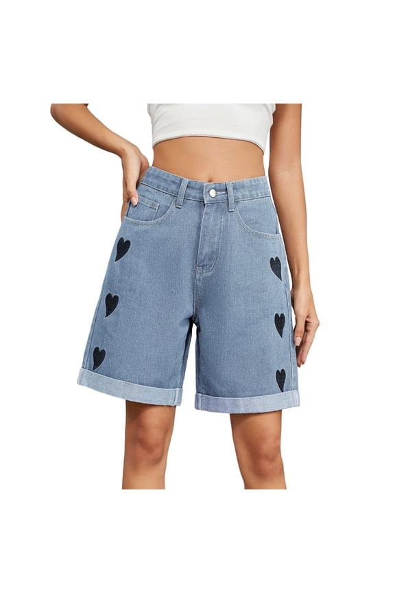 Womens High Waisted Bermuda Jean Shorts Trendy Denim Long Shorts Summer Casual Jorts (Light Blue, S)
