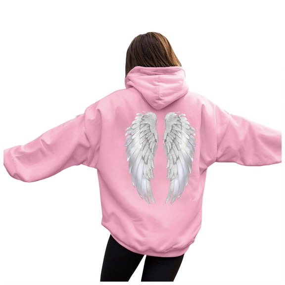 vigerkar Womens Hoodies Oversized Wings Graphic Sweatshirts Pullover Sweaters Long Sleeve Winter Fall Outfits Fashion Y2k Clothes (Pink, L)
