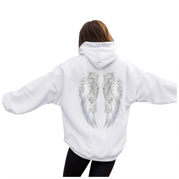vigerkar Womens Hoodies Oversized Wings Graphic Sweatshirts Pullover Sweaters Long Sleeve Winter Fall Outfits Fashion Y2k Clothes (White, 3XL)