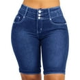 thumbnail image 1 of vigerkar Womens Jean Shorts Stretchy High Waisted Ripped Roll Hem Denim Bermuda Shorts Blue, S, 1 of 9