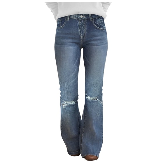 vigerkar Womens Jeans Wide Leg/Flare/Skinny Denim Pants Ripped Baggy High Waisted with Pockets Navy, M