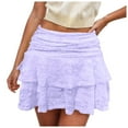 thumbnail image 1 of vigerkar Womens Lace Mini Skirt Y2k Low Waist Flowy Skirts Layered Pleated Ruffle Skirt Sexy Streetwear Purple, S, 1 of 4