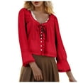 thumbnail image 1 of vigerkar Womens Lace Shirts Long Sleeve Button Up Chiffon Tie Front Flowy Beach Vacation Bohemian Y2k Clothes Tops Red, S, 1 of 7