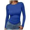 thumbnail image 1 of vigerkar Womens Long Sleeve Shirts Crew Neck Fitted Basic Going Out Crop Tops Fall Fashion Y2K Clothes (Blue, XL), 1 of 4