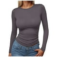 thumbnail image 1 of vigerkar Womens Long Sleeve Shirts Crew Neck Fitted Basic Going Out Crop Tops Fall Fashion Y2K Clothes (Grey, XL), 1 of 4