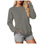 vigerkar Womens Long Sleeve Solid Color Sweatshirts Casual Crewneck Cute Pullover Tops Lightweight Sweatshirt with Pocket Grey, XXL