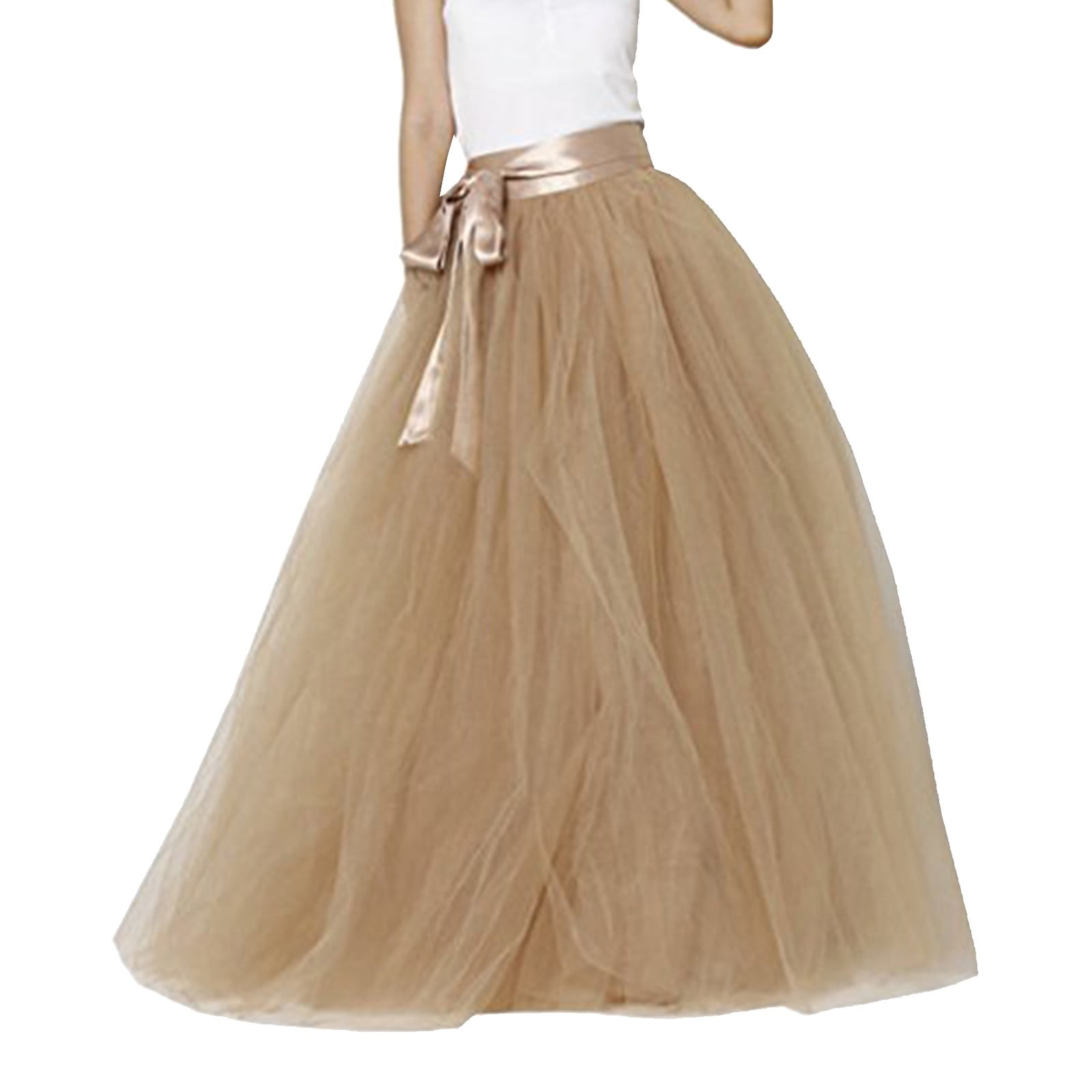 vigerkar Womens Long Tutu Party Evening Tulle Skirt Khaki, One