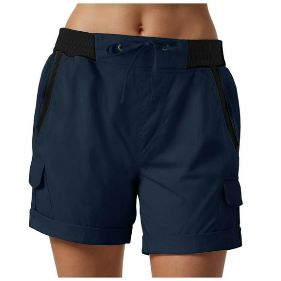 vigerkar Womens Loose Cargo Short Casual Summer Elastic Lightweight Hiking Short 2025 Trendy High Rise with Pockets Dark Blue, XXL
