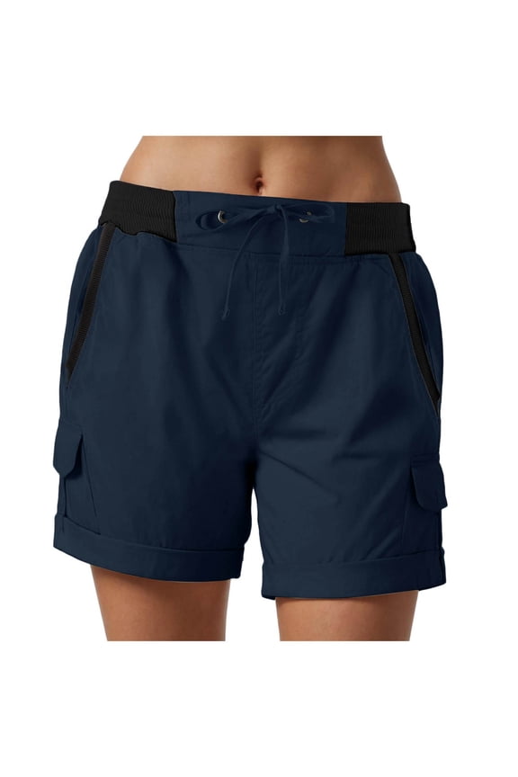 Womens Loose Cargo Short Casual Summer Elastic Lightweight Hiking Short 2025 Trendy High Rise with Pockets Dark Blue, XXL
