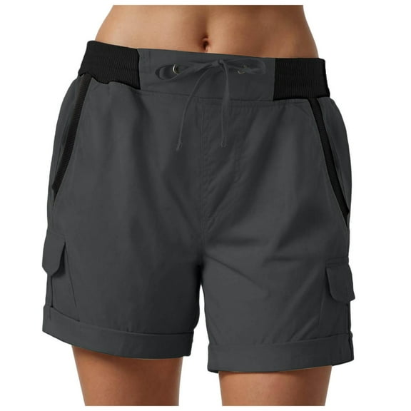 vigerkar Womens Loose Cargo Short Casual Summer Elastic Lightweight Hiking Short 2025 Trendy High Rise with Pockets Dark Gray, XL