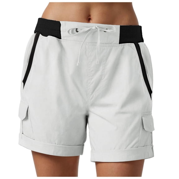 vigerkar Womens Loose Cargo Short Casual Summer Elastic Lightweight Hiking Short 2025 Trendy High Rise with Pockets White, S
