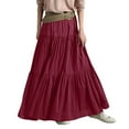 thumbnail image 1 of vigerkar Womens Maxi Skirt Drawstring High Waisted Summer Long Skirts Lightweight Tiered Flowy Floral Pleated Skirts With Pockets Wine, M, 1 of 4