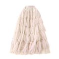 thumbnail image 1 of vigerkar Womens Mesh Skirt High Waisted Solid Color Pearl Ruffle Patchwork Cake Skirt Beaded Skirt Beige, One Size, 1 of 3
