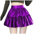 thumbnail image 1 of vigerkar Womens Metallic Skirt Sparkly Shiny 2-Layer Ruffle Skirts Party Rave Dresses Purple, L, 1 of 4