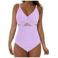 thumbnail image 1 of vigerkar Womens One Piece Swimsuit Metal Modest Tummy Control Bathing Suit Full Coverage Mesh Swim Suits Light Purple, S, 1 of 9