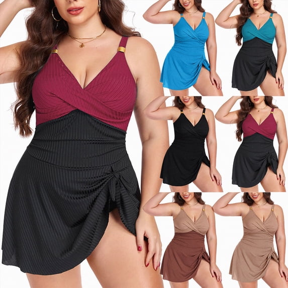 vigerkar Womens One Piece Swimsuit Tummy Control Bathing Suit Gold Metal Tie Knot 2026 Swim Dress (Coffee, XXL)