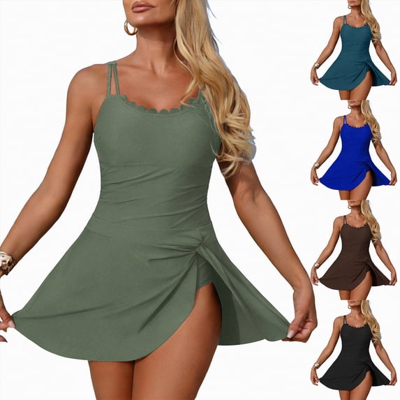 vigerkar Womens One Piece Swimsuit Tummy Control Bathing Suit Scalloped Modest Tie Knot 2026 Swim Dress (AG, S)