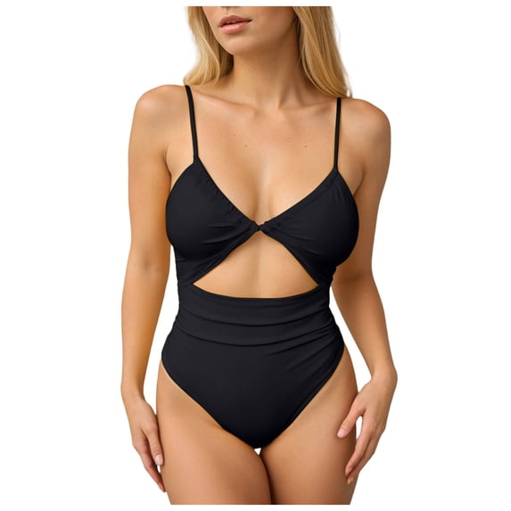vigerkar Womens One Piece Swimsuit Tummy Control Bathing Suit Sexy Cheeky High Cut Out Cute Ladies Swimwear (Black, XL)