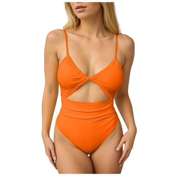 vigerkar Womens One Piece Swimsuit Tummy Control Bathing Suit Sexy Cheeky High Cut Out Cute Ladies Swimwear (Orange, L)