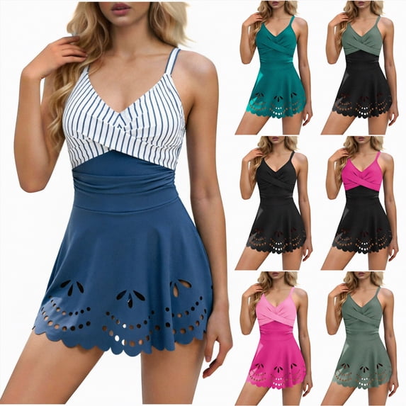 vigerkar Womens One Piece Swimsuit Tummy Control with Cutout Skirt Bathing Suit Modest Twist Front Swim Dress (Green, XL)