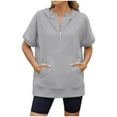 thumbnail image 1 of vigerkar Womens Oversized Half Zip Hoodies Short Sleeve Casual Sweatshirts Pullover Tops with Pockets Loose 2025 Clothes Grey, XXL, 1 of 8