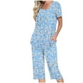 thumbnail image 1 of vigerkar Womens Pajama Sets Short Sleeve Top and Capri Pants 2 Piece Lounge Sets Summer Ladies Pjs Sets with Pockets Pj Loungewear Blue, L, 1 of 4