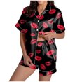 thumbnail image 1 of vigerkar Womens Pajamas Set Short Sleeve Pjs Sets 2 Piece Sleepwear Sets Button Down Shirt with Lounge Shorts Set (Black, L), 1 of 7