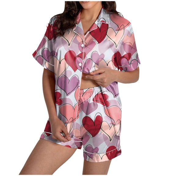 vigerkar Womens Pajamas Set Short Sleeve Pjs Sets 2 Piece Sleepwear Sets Button Down Shirt with Lounge Shorts Set (Light Purple, S)