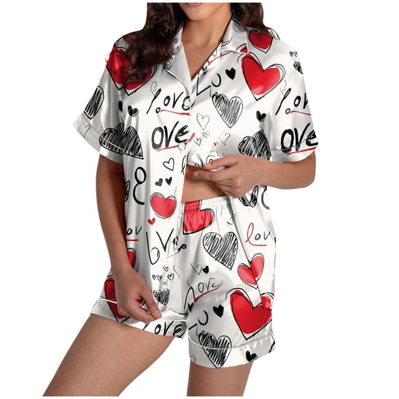 vigerkar Womens Pajamas Set Short Sleeve Pjs Sets 2 Piece Sleepwear Sets Button Down Shirt with Lounge Shorts Set (White, M)