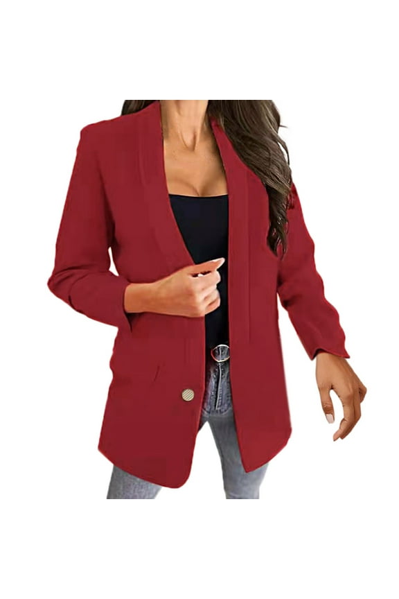 Womens Plus Size Casual Blazer Jackets Long Sleeve Open Front Buttons Work Office Lapel Blazers with Pockets Red, L
