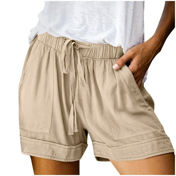 vigerkar Womens Plus Size Comfy Drawstring Casual Elastic Waist Pocket Loose Shorts Khaki, L