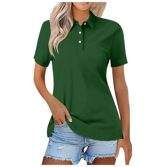 vigerkar Womens Polo Shirt Short Sleeve V Neck Lightweight Moisture Wicking Sports Tops Business Casual Button Collared Shirts Green, L