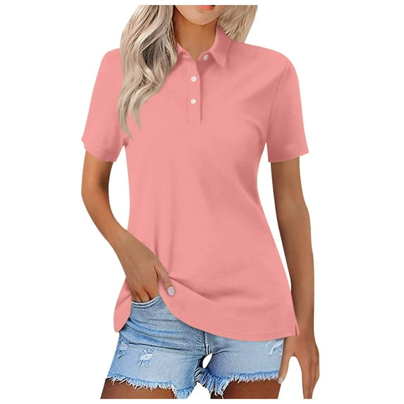 vigerkar Womens Polo Shirt Short Sleeve V Neck Lightweight Moisture Wicking Sports Tops Business Casual Button Collared Shirts Pink, XXL