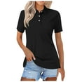 thumbnail image 1 of vigerkar Womens Polo Shirts Short Sleeve Summer Work Business Lapel Collared Tops Dressy Casual Button Cotton Golf Blouse Black, XL, 1 of 5