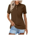 thumbnail image 1 of vigerkar Womens Polo Shirts Short Sleeve Summer Work Business Lapel Collared Tops Dressy Casual Button Cotton Golf Blouse Coffee, M, 1 of 5