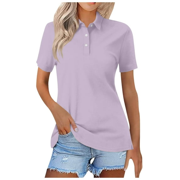 vigerkar Womens Polo Shirt Short Sleeve V Neck Lightweight Moisture Wicking Sports Tops Business Casual Button Collared Shirts Light Purple, M