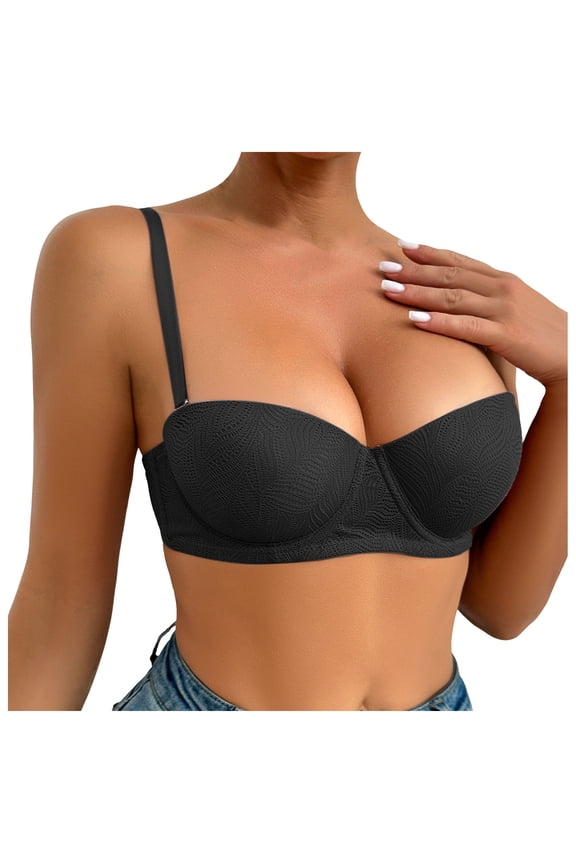 Womens Push Up Bra Solid Color Sexy Underwire Triple Back Bralette Full Figure Gather Beauty Back (Black, 85B)