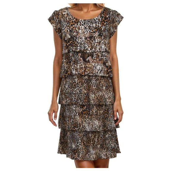 vigerkar Womens Ruffle Chiffon Dress Boho Floral Print 2025 Summer Fashion Tiered Layed Wedding Guest Party Dress Brown, L