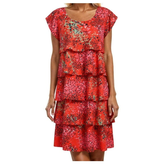 vigerkar Womens Ruffle Chiffon Dress Boho Floral Print 2025 Summer Fashion Tiered Layed Wedding Guest Party Dress Orange, L